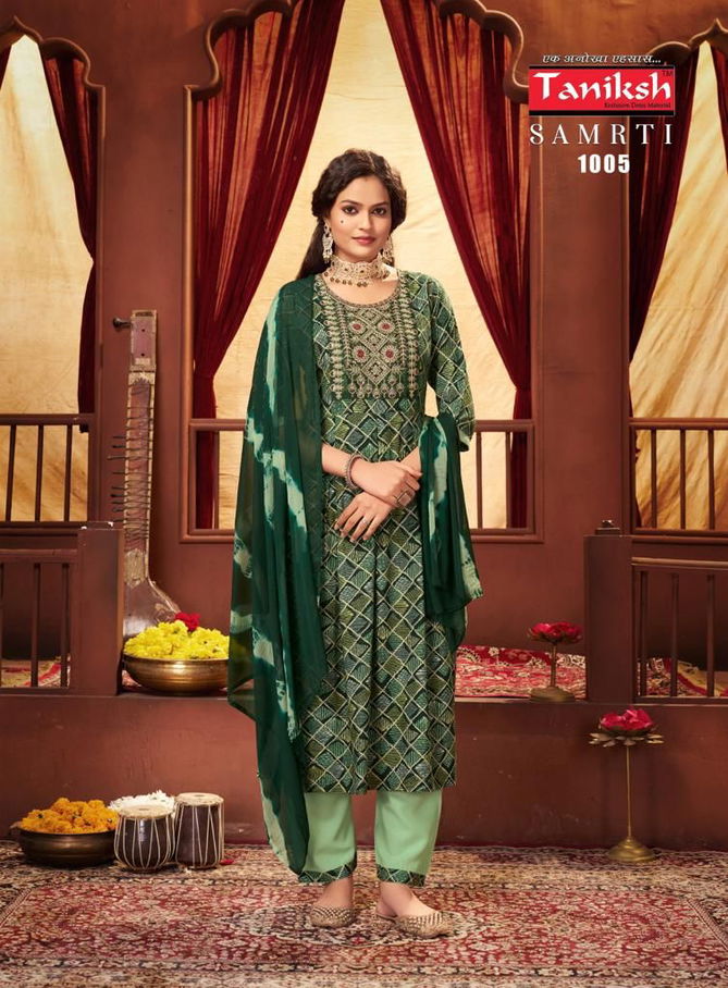 Tanishk Samrti Rayon Naira Cut Kurti With Bottom Dupatta Catalog
